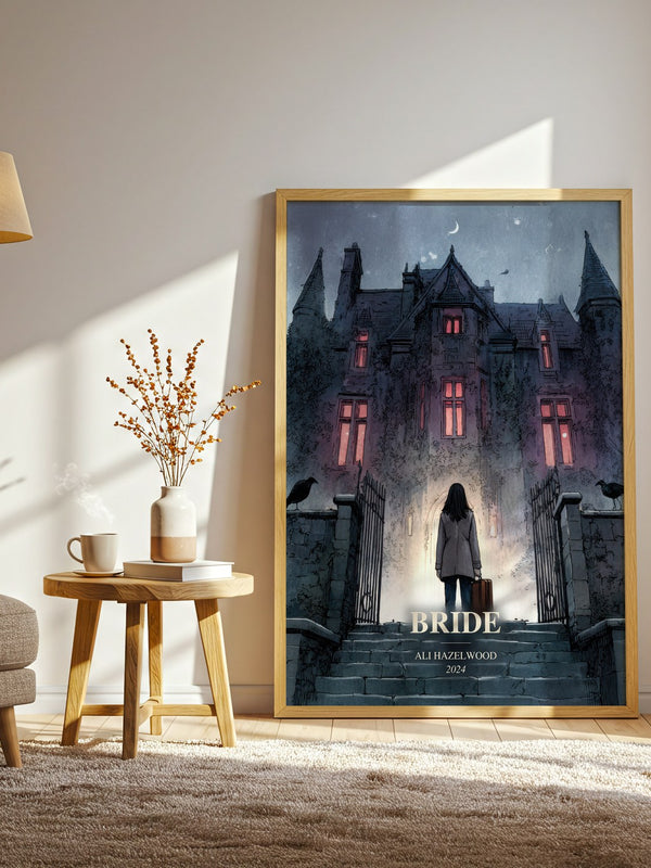 Bride watercolour print in frame leaning in hallway – romance wall art