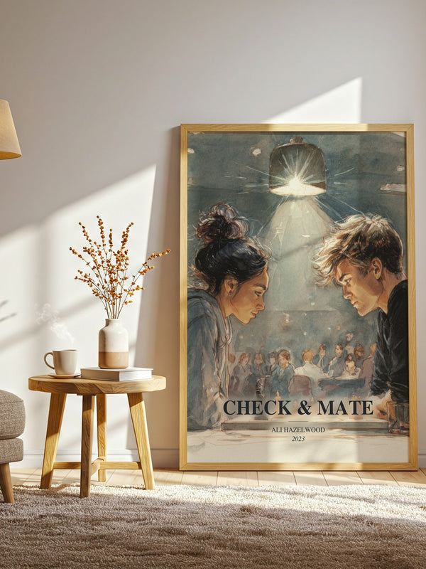 Check & Mate watercolour print in frame leaning in hallway – young adult wall art