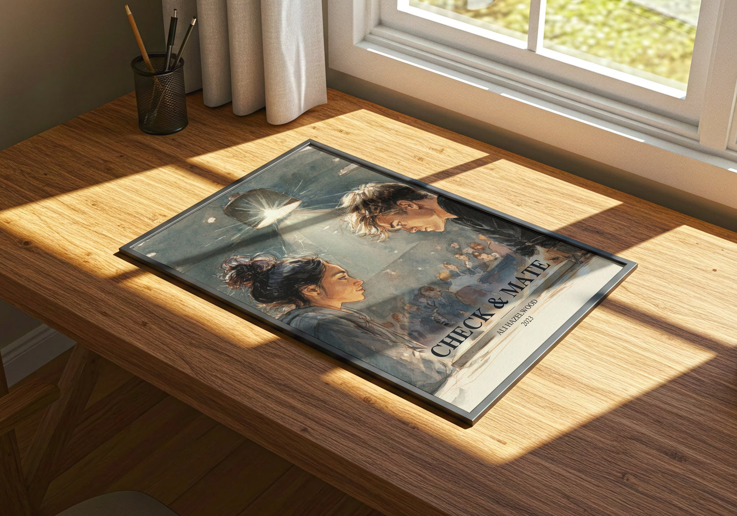 Check & Mate watercolour book poster framed on wall – young adult wall art