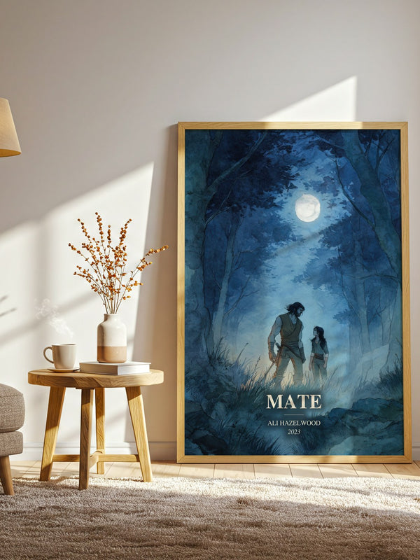 Mate watercolour print in frame leaning in hallway – romance wall art