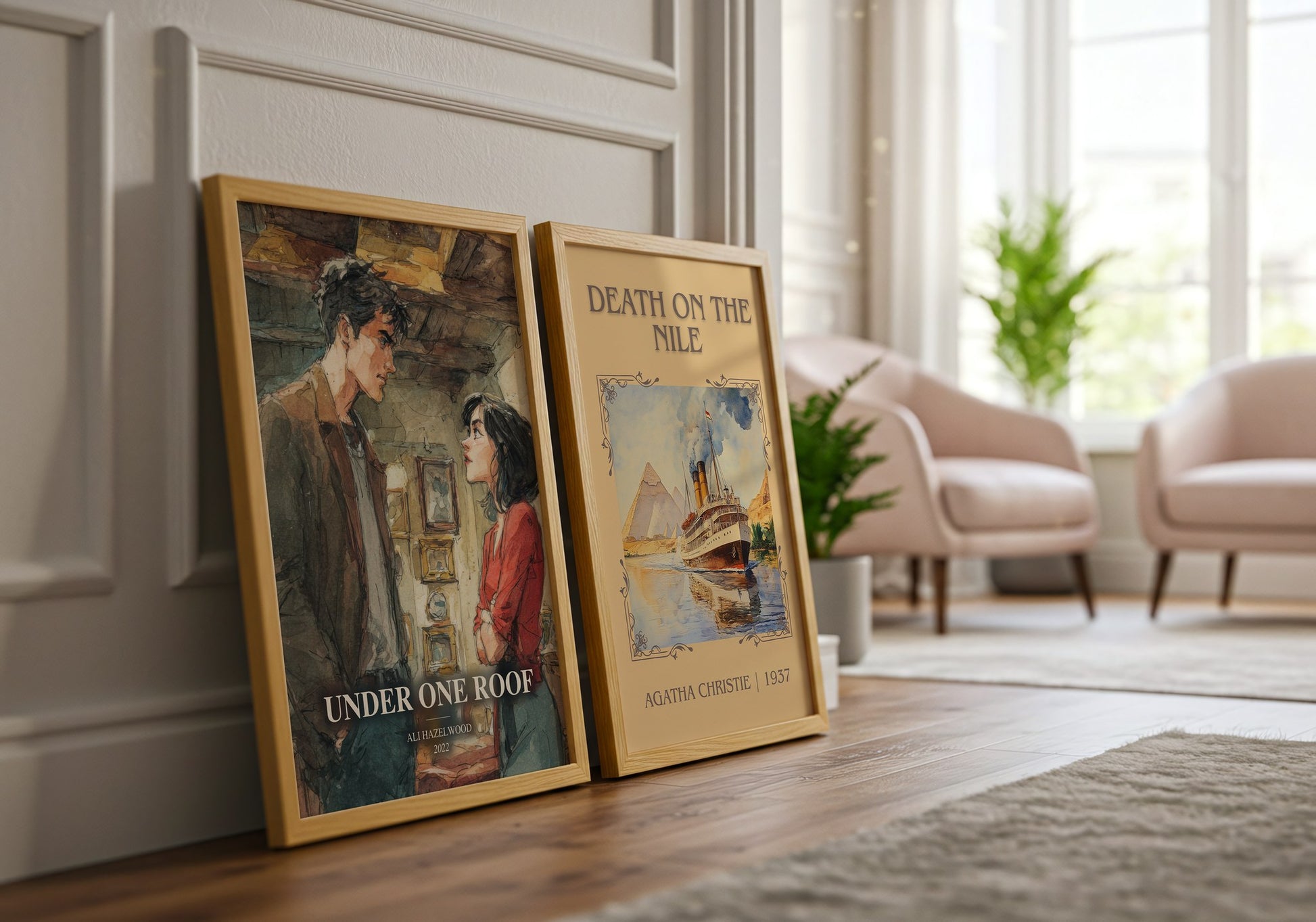 Under One Roof watercolour print framed by window – literary home decor