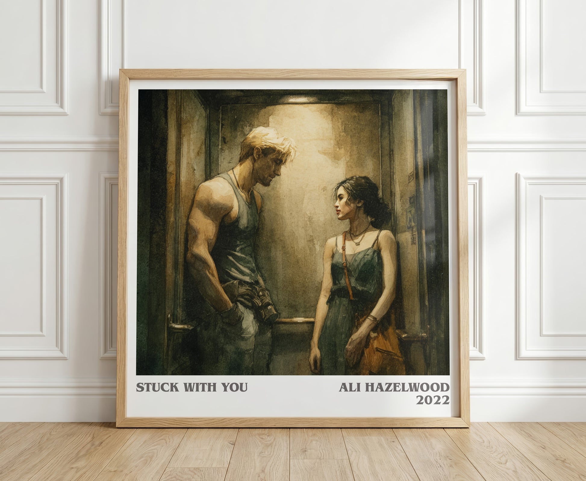 Stuck with You literary print in frame leaning in hallway – romance wall art
