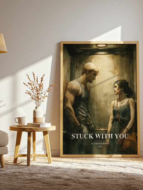 Stuck With You watercolour print in frame leaning in hallway – romance wall art