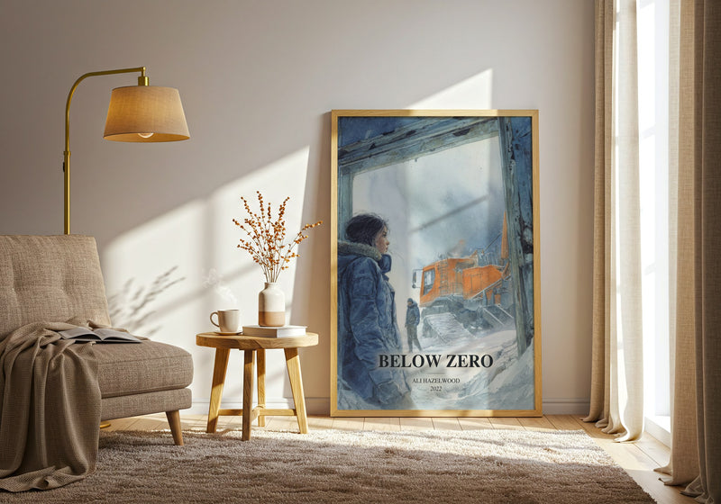 Below Zero watercolour print in frame leaning in hallway – romance wall art