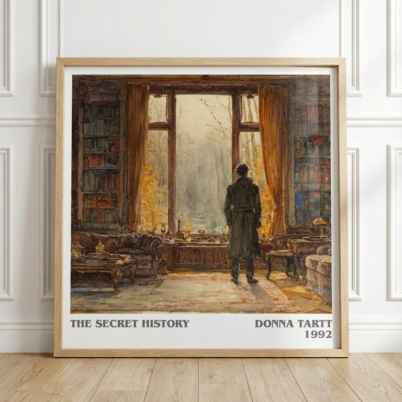 The Secret History literary print in frame leaning in hallway – romance wall art
