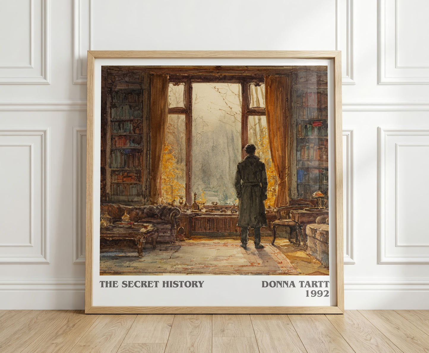 The Secret History literary print in frame leaning in hallway – romance wall art