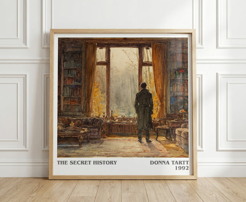 The Secret History literary print in frame leaning in hallway – romance wall art