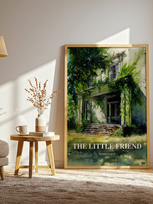 The Little Friend watercolour print in frame leaning in hallway – literary fiction wall art