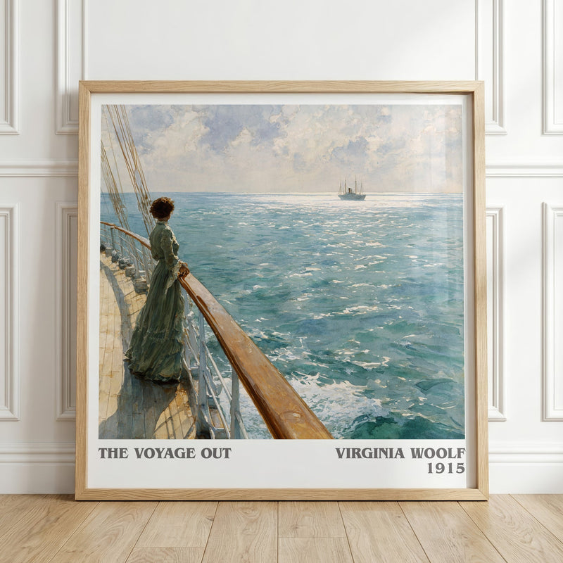 The Voyage Out literary print in frame leaning in hallway – mystery wall art