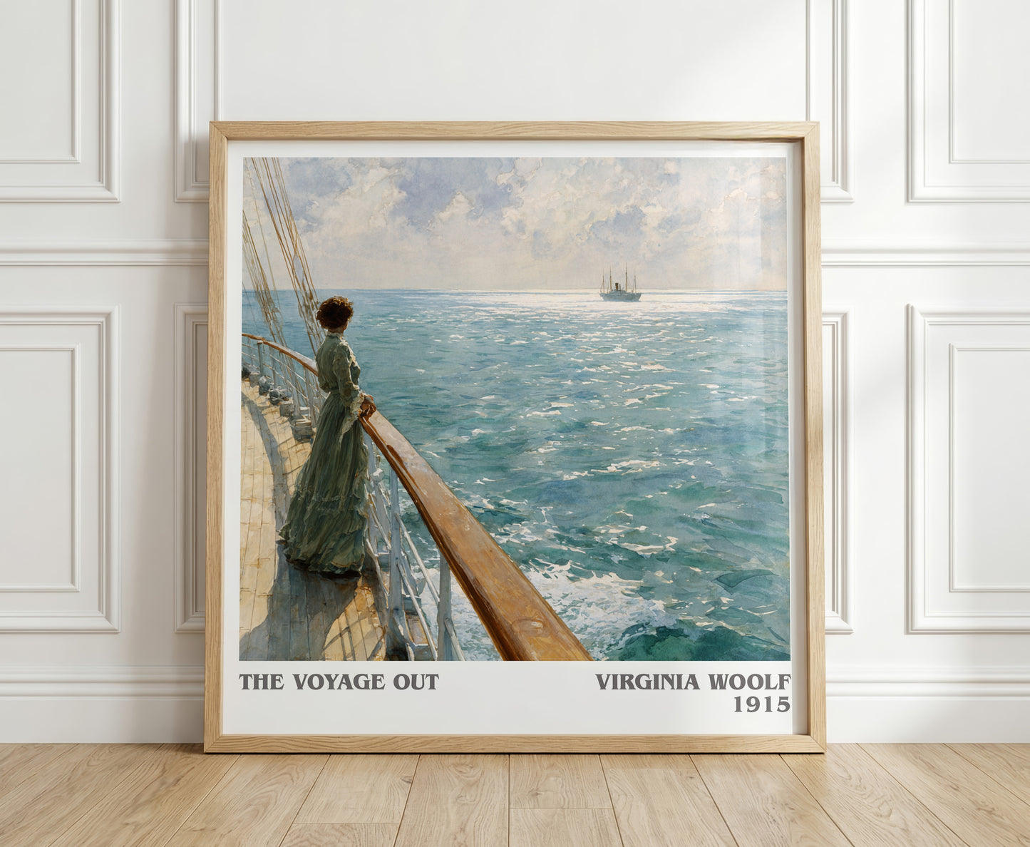 The Voyage Out literary print in frame leaning in hallway – mystery wall art