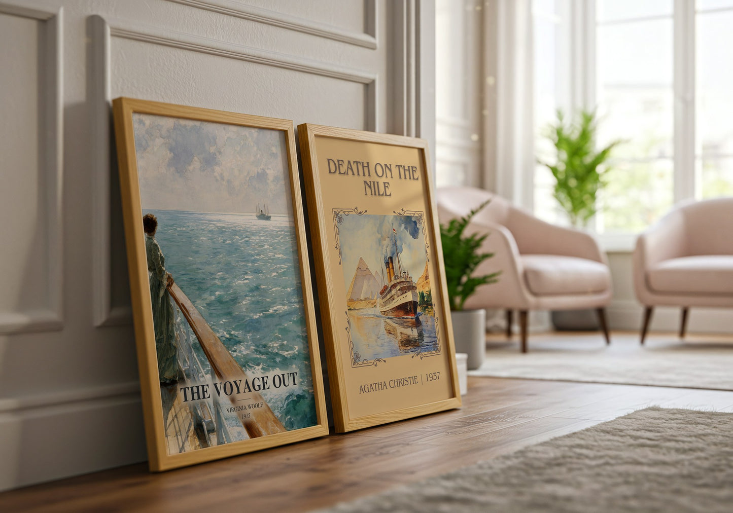 The Voyage Out watercolour print framed by window – literary home decor