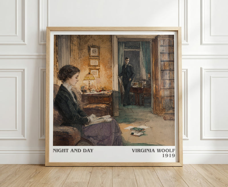 Night and Day literary print in frame leaning in hallway – classic literature wall art