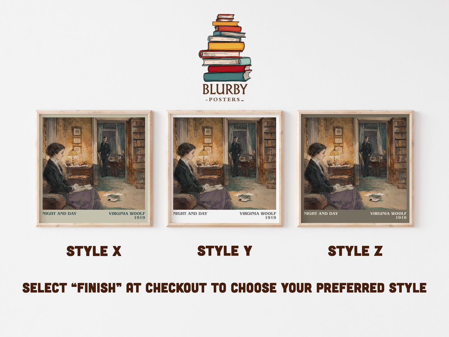 Night and Day literary art print colour and style options – Virginia Woolf book art