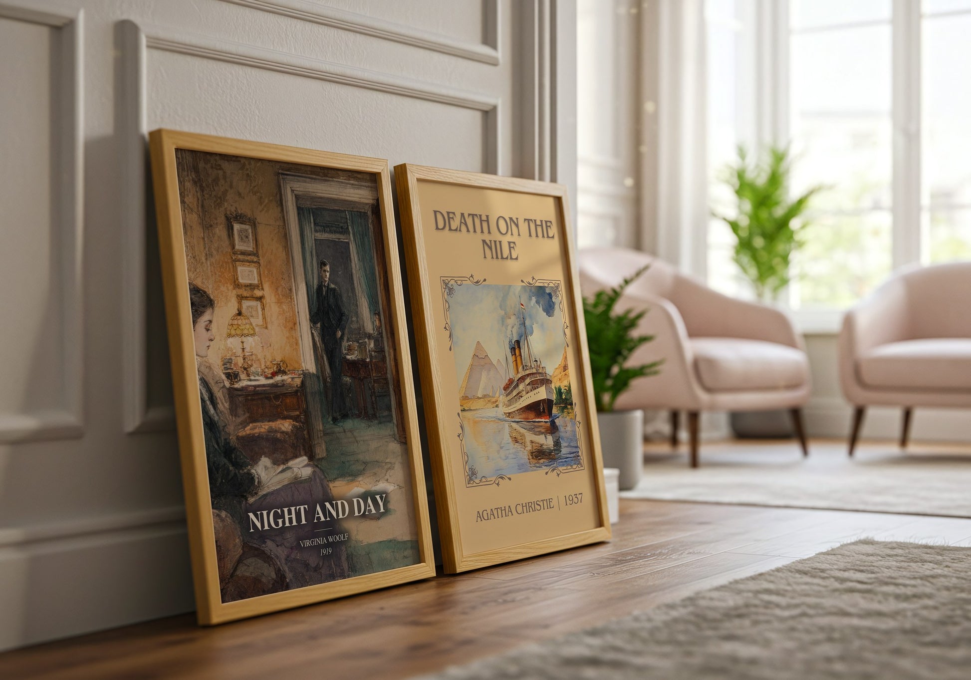 Night And Day watercolour print framed by window – literary home decor