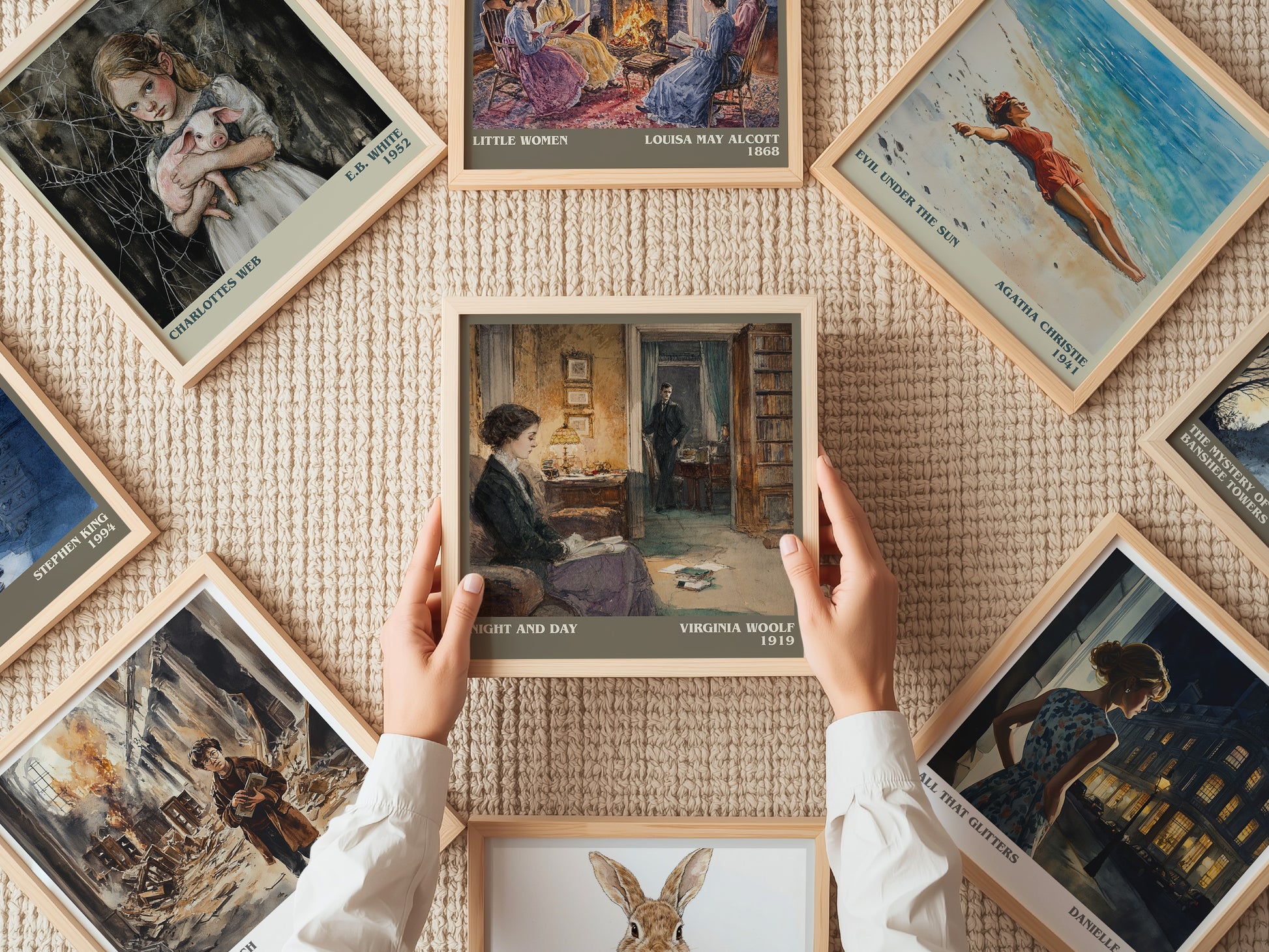 Night and Day literary print on bookshelf – Virginia Woolf fan gift