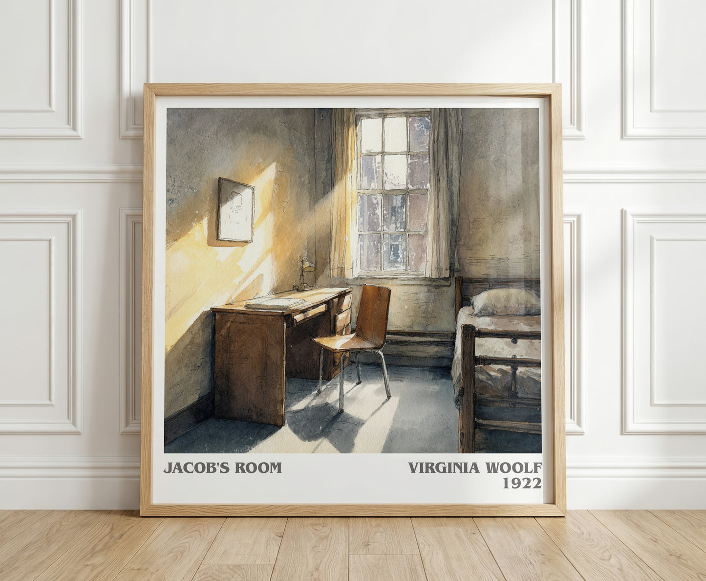 Jacob's Room literary print in frame leaning in hallway – classic literature wall art