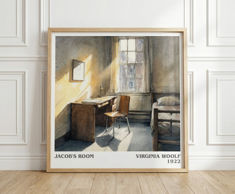 Jacob's Room literary print in frame leaning in hallway – classic literature wall art