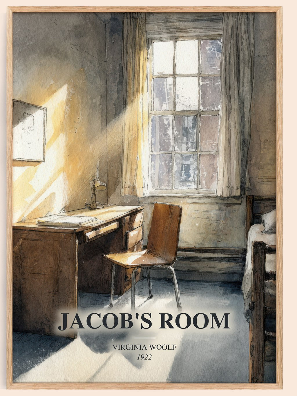 Jacob'S Room watercolour book poster by Virginia Woolf – framed literary art print