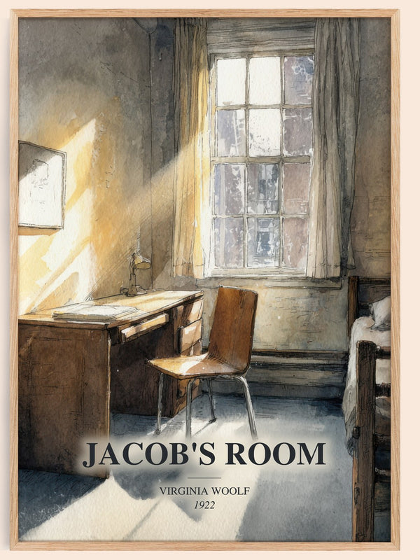 Jacob'S Room watercolour book poster by Virginia Woolf – framed literary art print