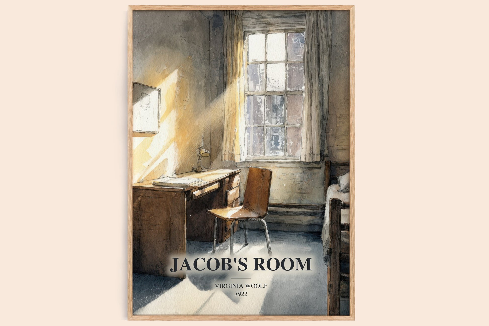 Jacob'S Room watercolour book poster by Virginia Woolf – framed literary art print