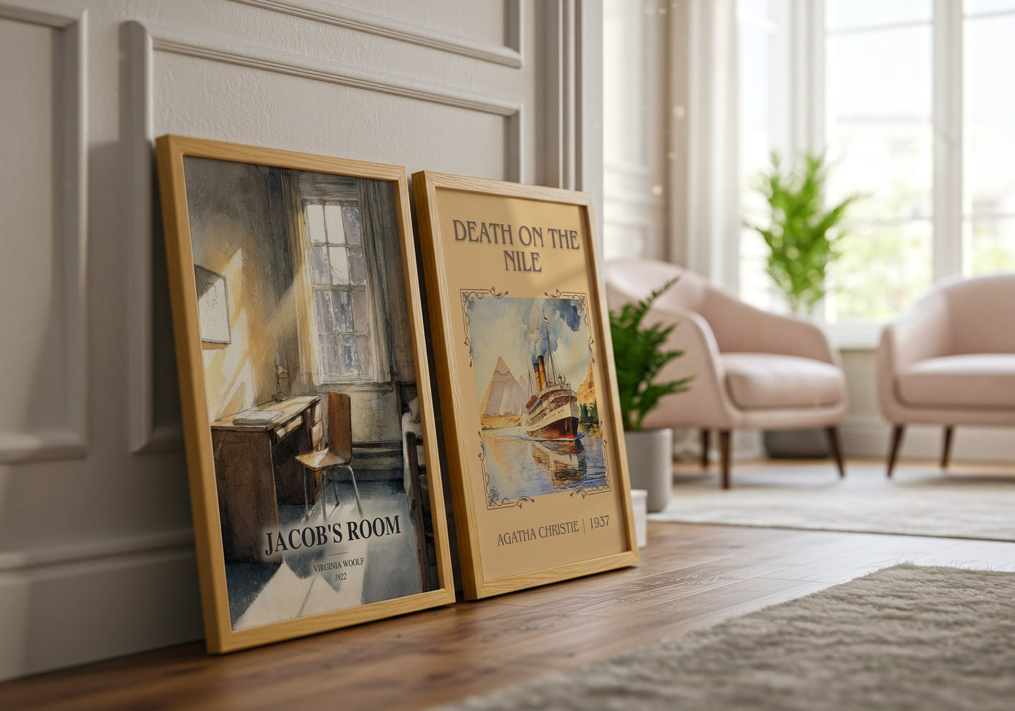 Jacob'S Room watercolour print framed by window – literary home decor