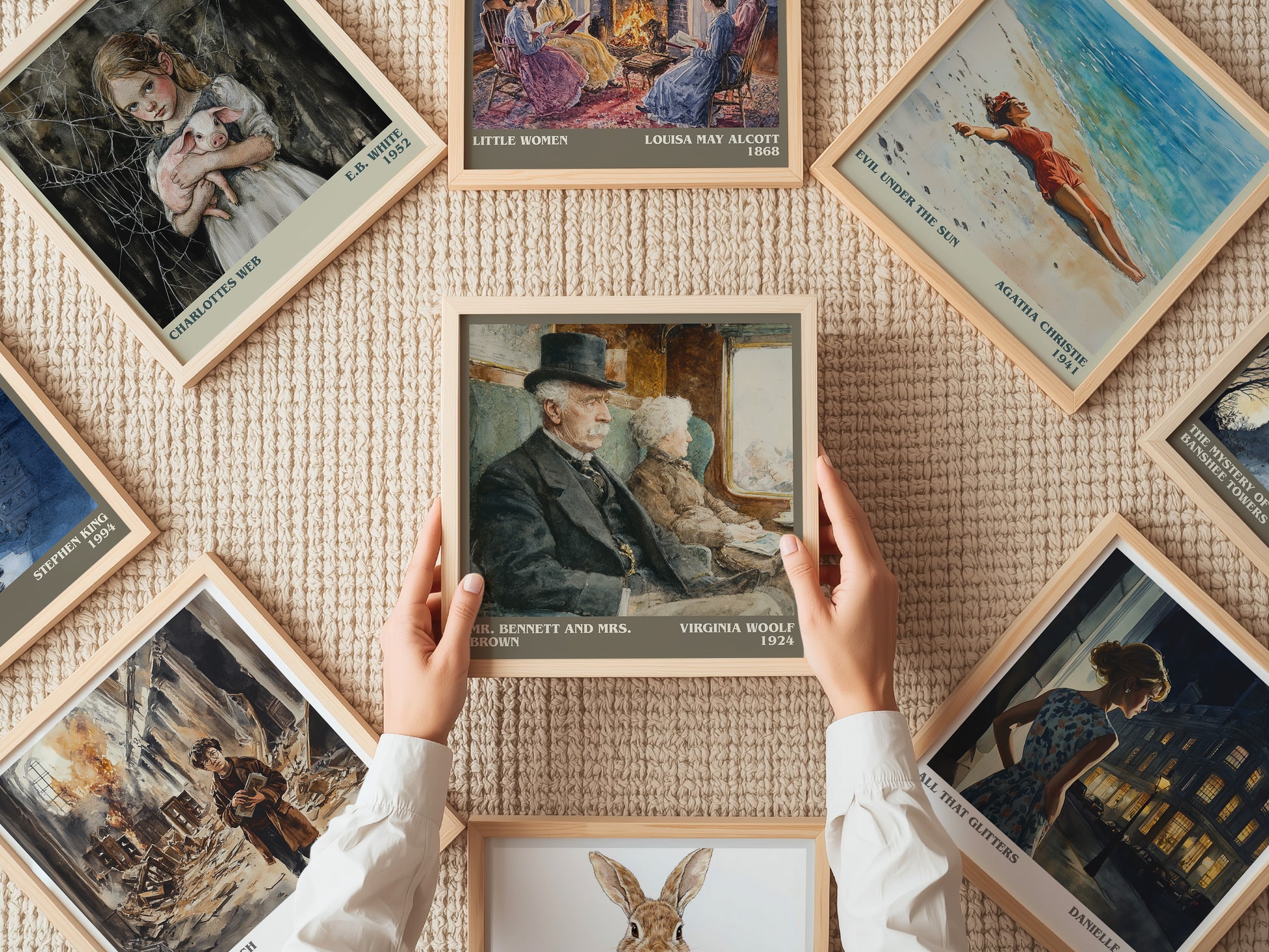 Mr. Bennett and Mrs. Brown literary print on bookshelf – Virginia Woolf fan gift