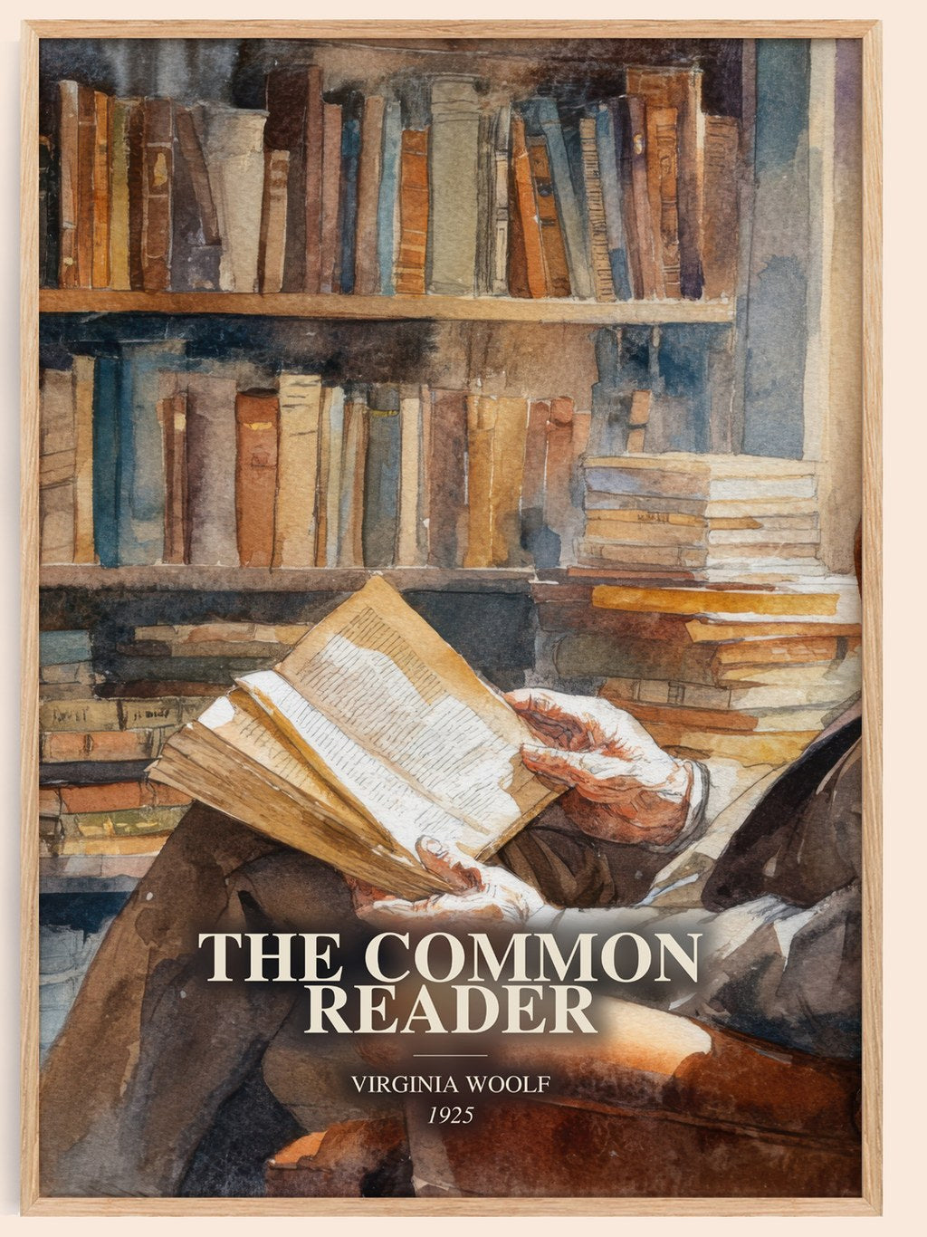 The Common Reader watercolour book poster by Virginia Woolf – framed literary art print