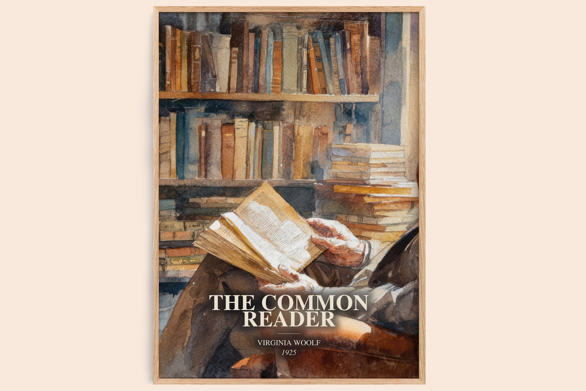 The Common Reader watercolour book poster by Virginia Woolf – framed literary art print