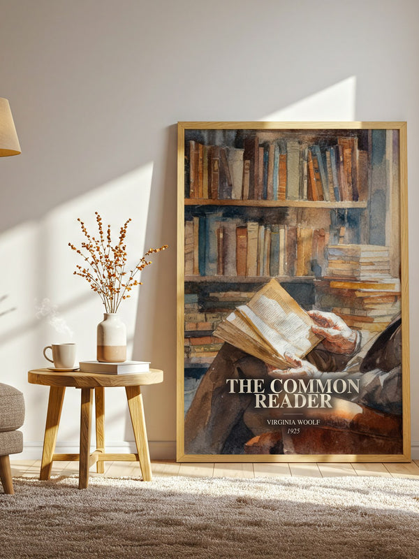 The Common Reader watercolour print in frame leaning in hallway – non fiction wall art