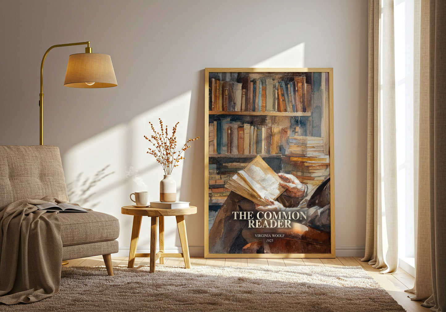 The Common Reader watercolour print in frame leaning in hallway – non fiction wall art