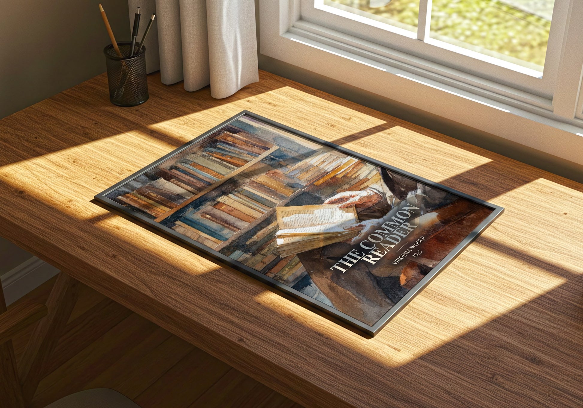 The Common Reader watercolour book poster framed on wall – non fiction wall art