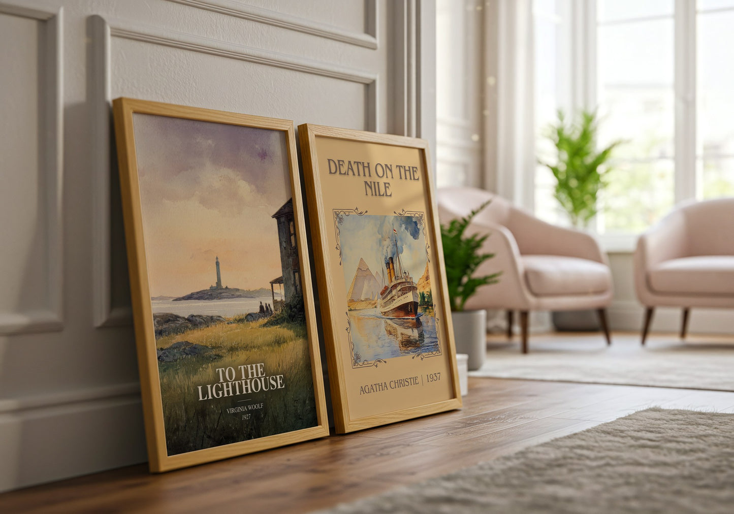 To The Lighthouse watercolour print framed by window – literary home decor