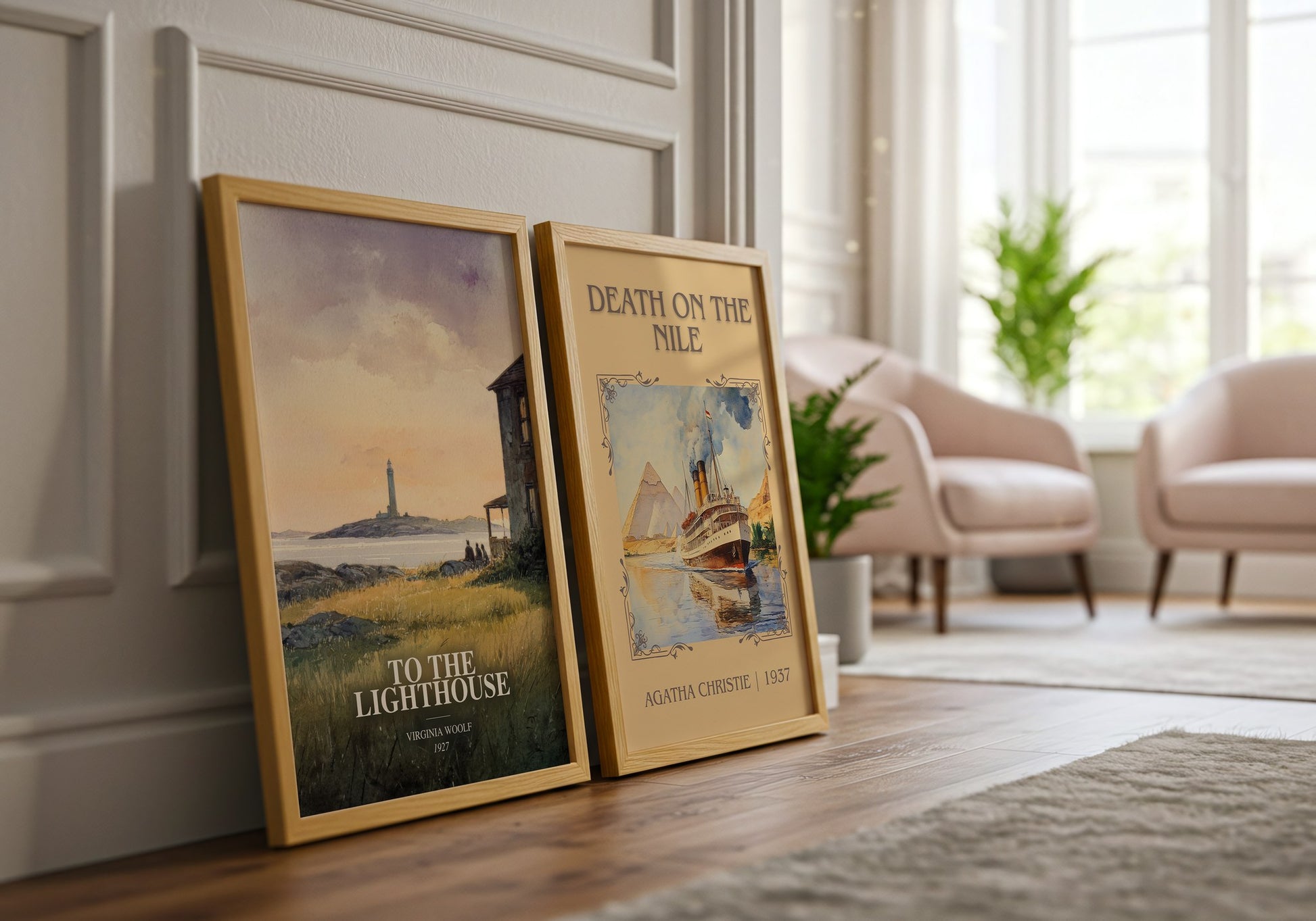 To The Lighthouse watercolour print framed by window – literary home decor