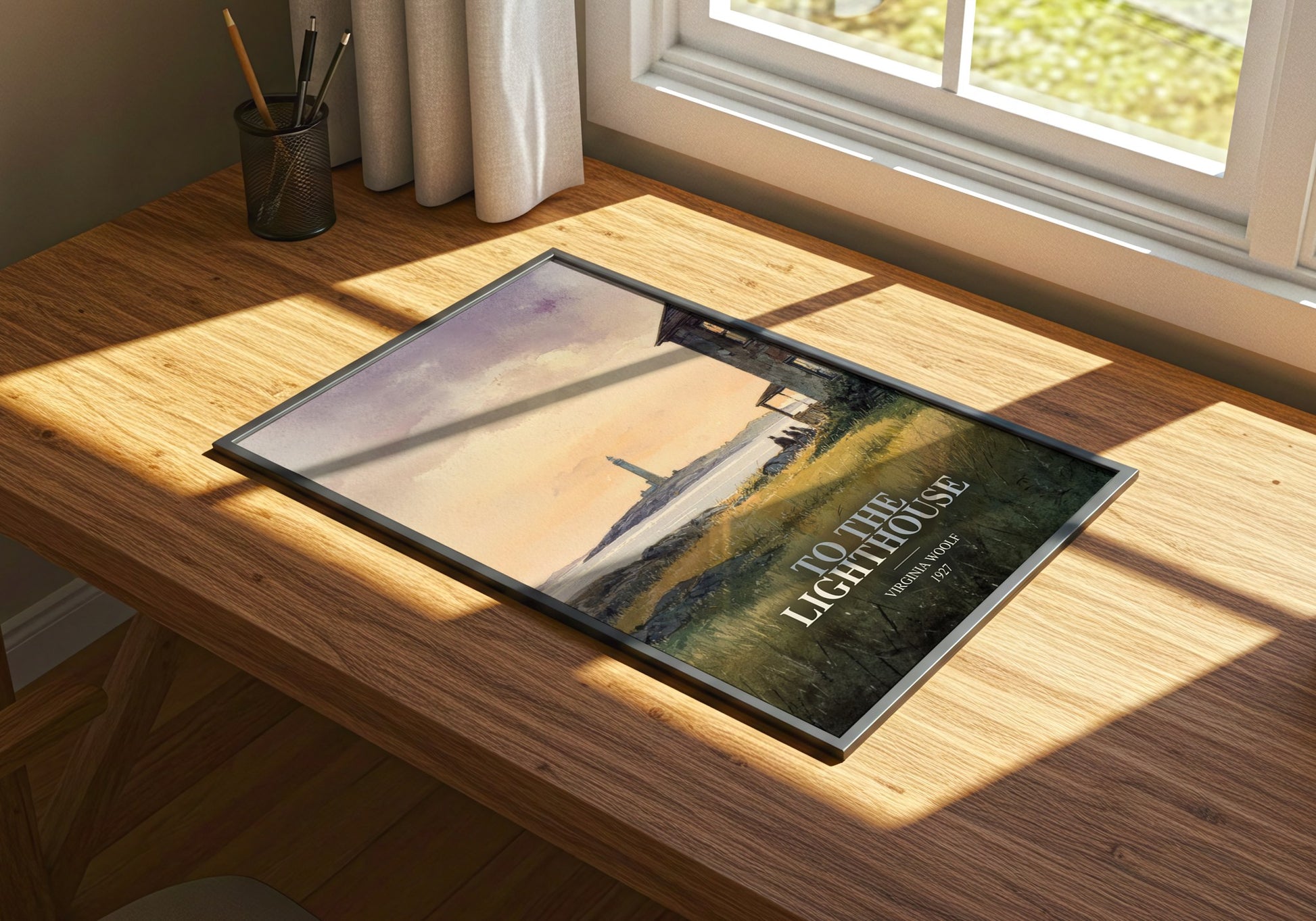 To The Lighthouse watercolour book poster framed on wall – literary fiction wall art
