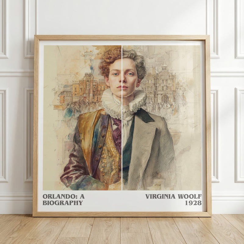 Orlando: A Biography literary print in frame leaning in hallway – classic literature wall art