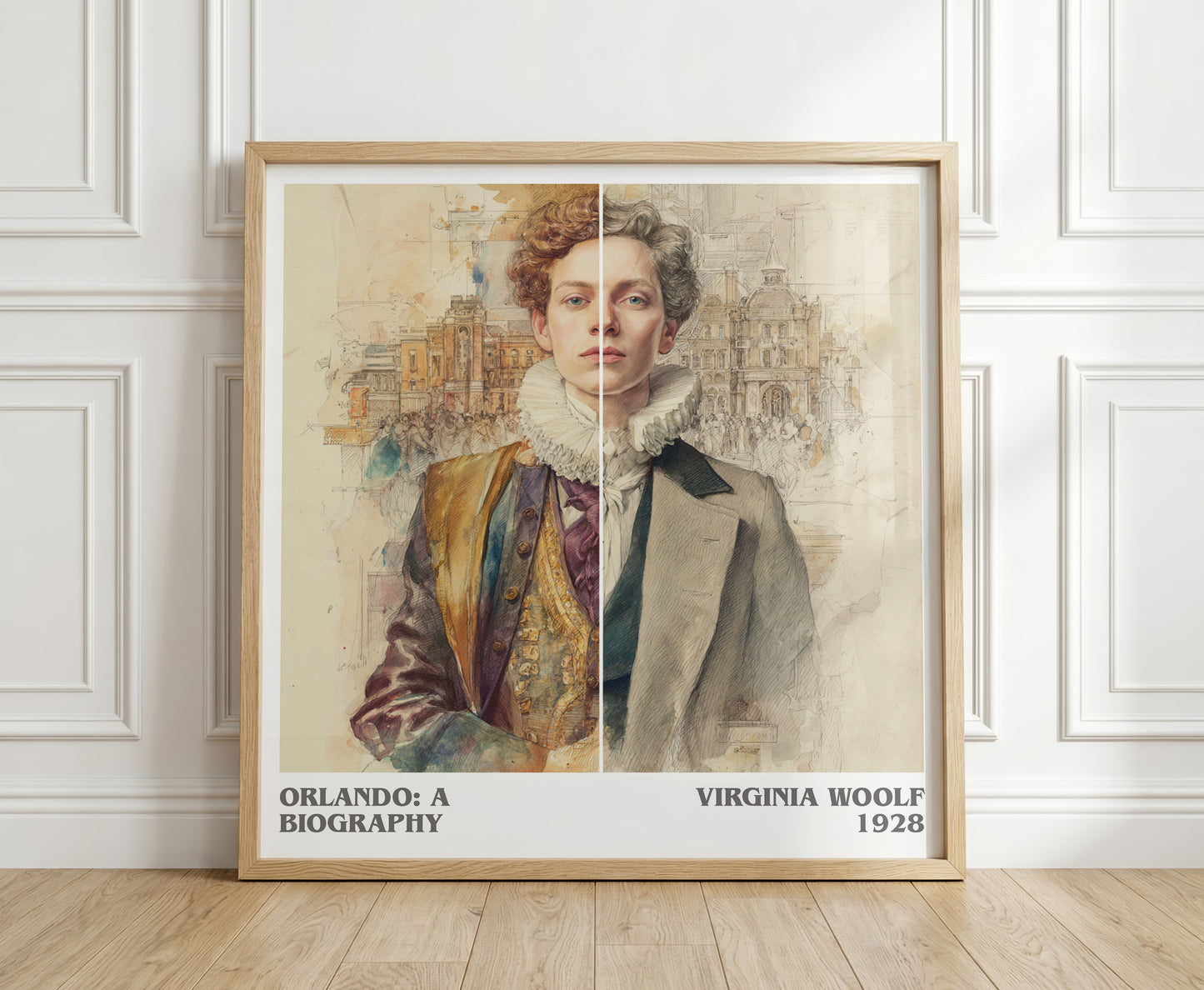 Orlando: A Biography literary print in frame leaning in hallway – classic literature wall art