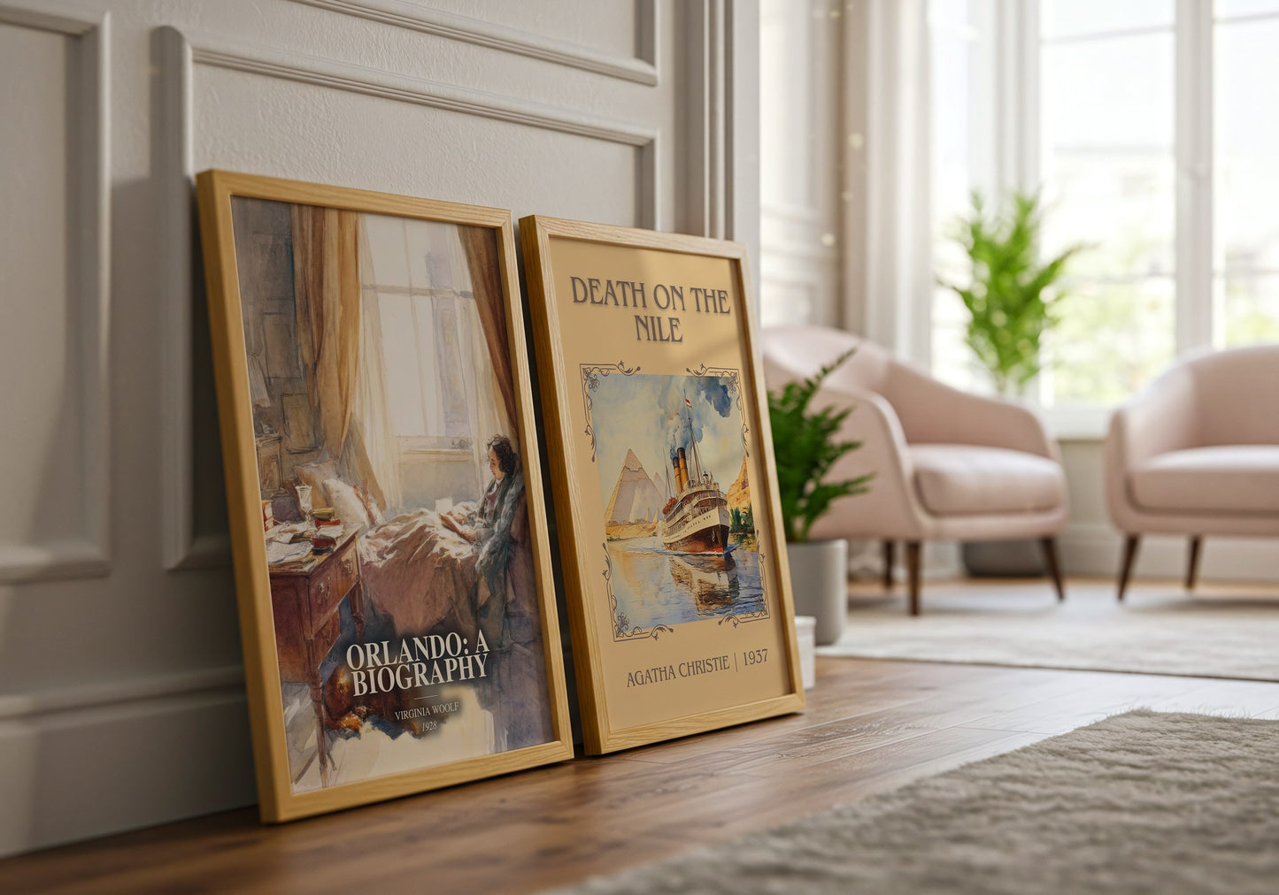 Orlando: A Biography watercolour print framed by window – literary home decor