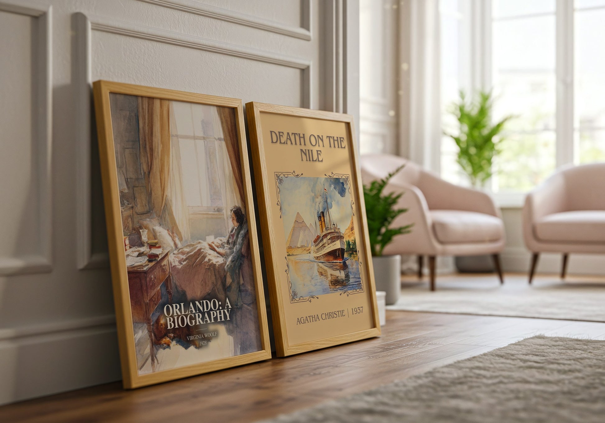 Orlando: A Biography watercolour print framed by window – literary home decor