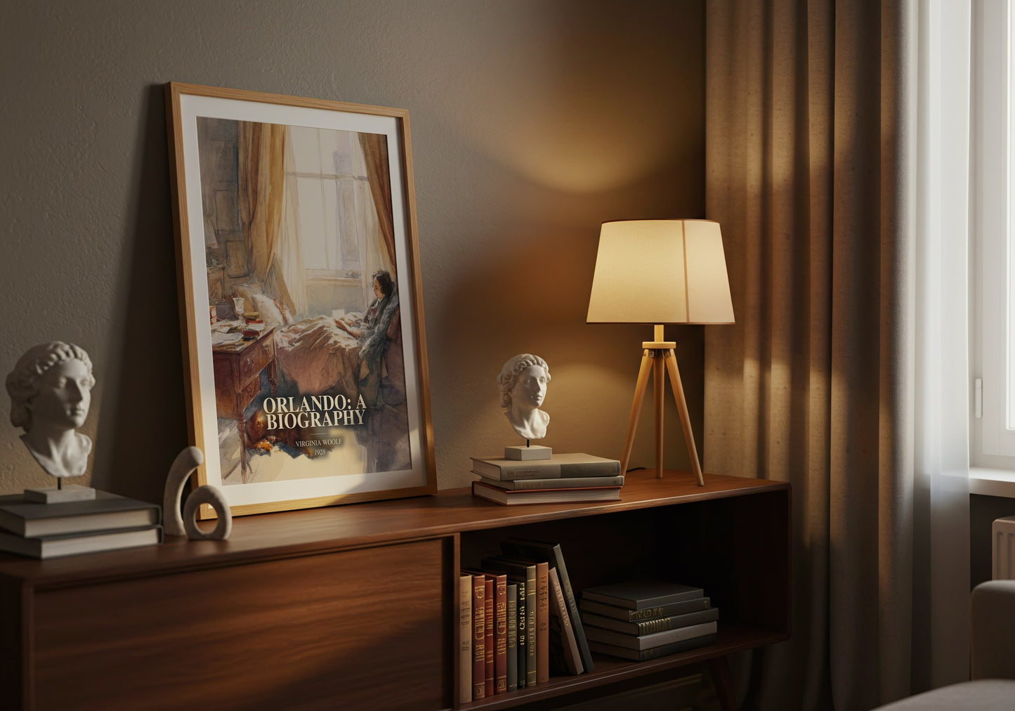 Orlando: A Biography watercolour print on bookshelf – Virginia Woolf fan gift