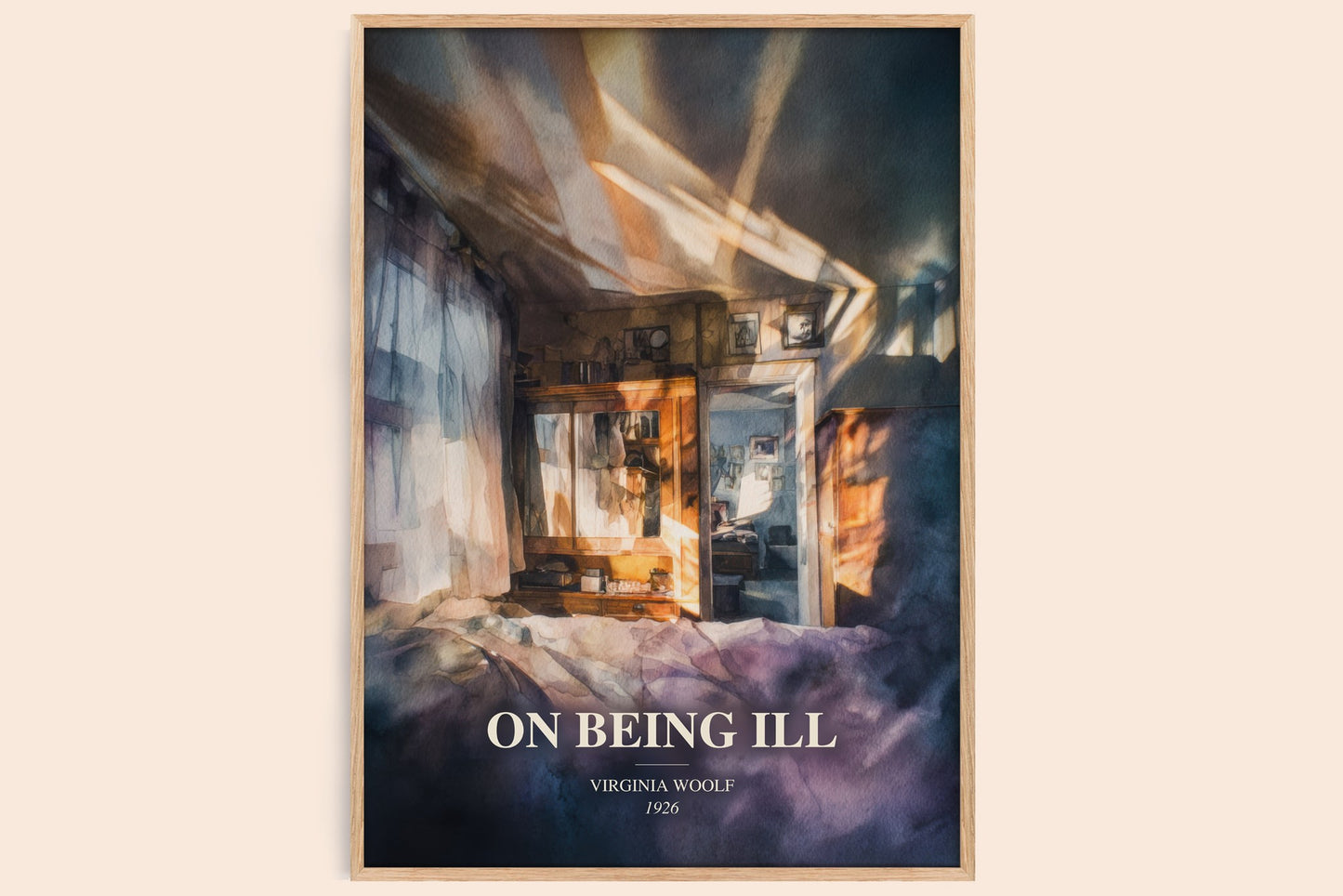 On Being Ill watercolour book poster by Virginia Woolf – framed literary art print