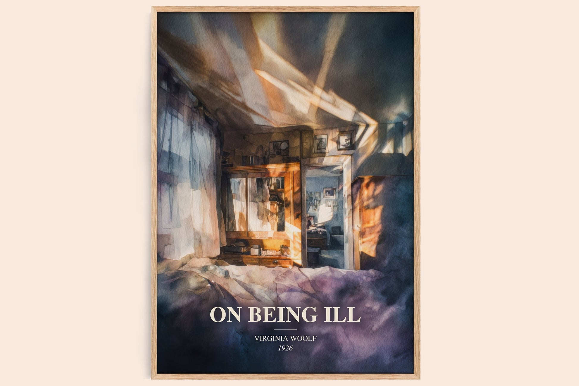 On Being Ill watercolour book poster by Virginia Woolf – framed literary art print