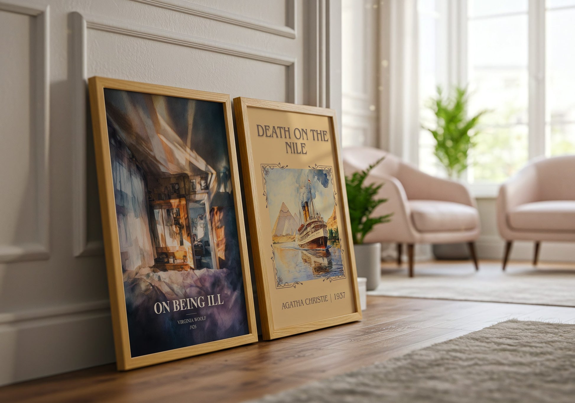 On Being Ill watercolour print framed by window – literary home decor