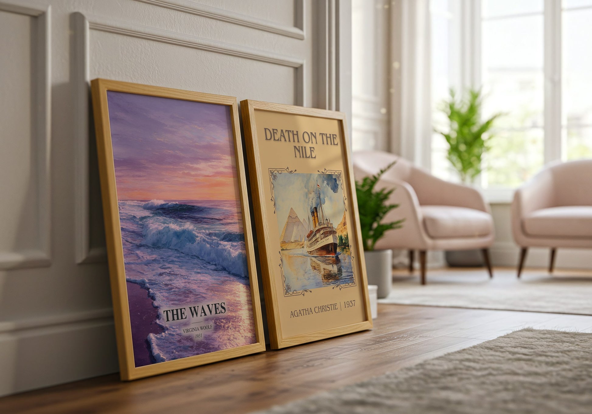 The Waves watercolour print framed by window – literary home decor