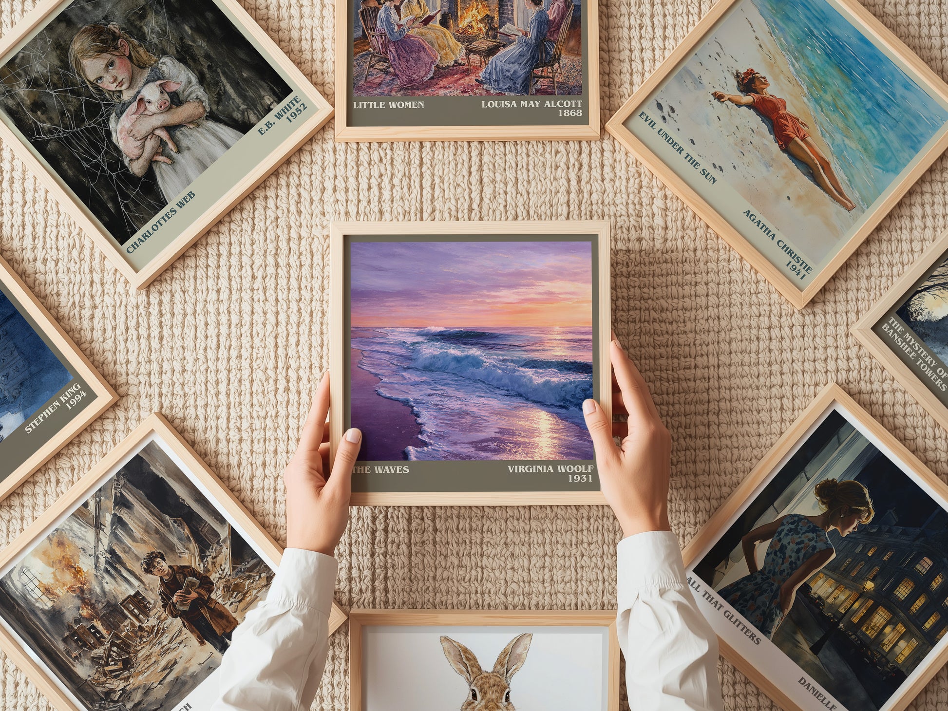 The Waves literary print on bookshelf – Virginia Woolf fan gift