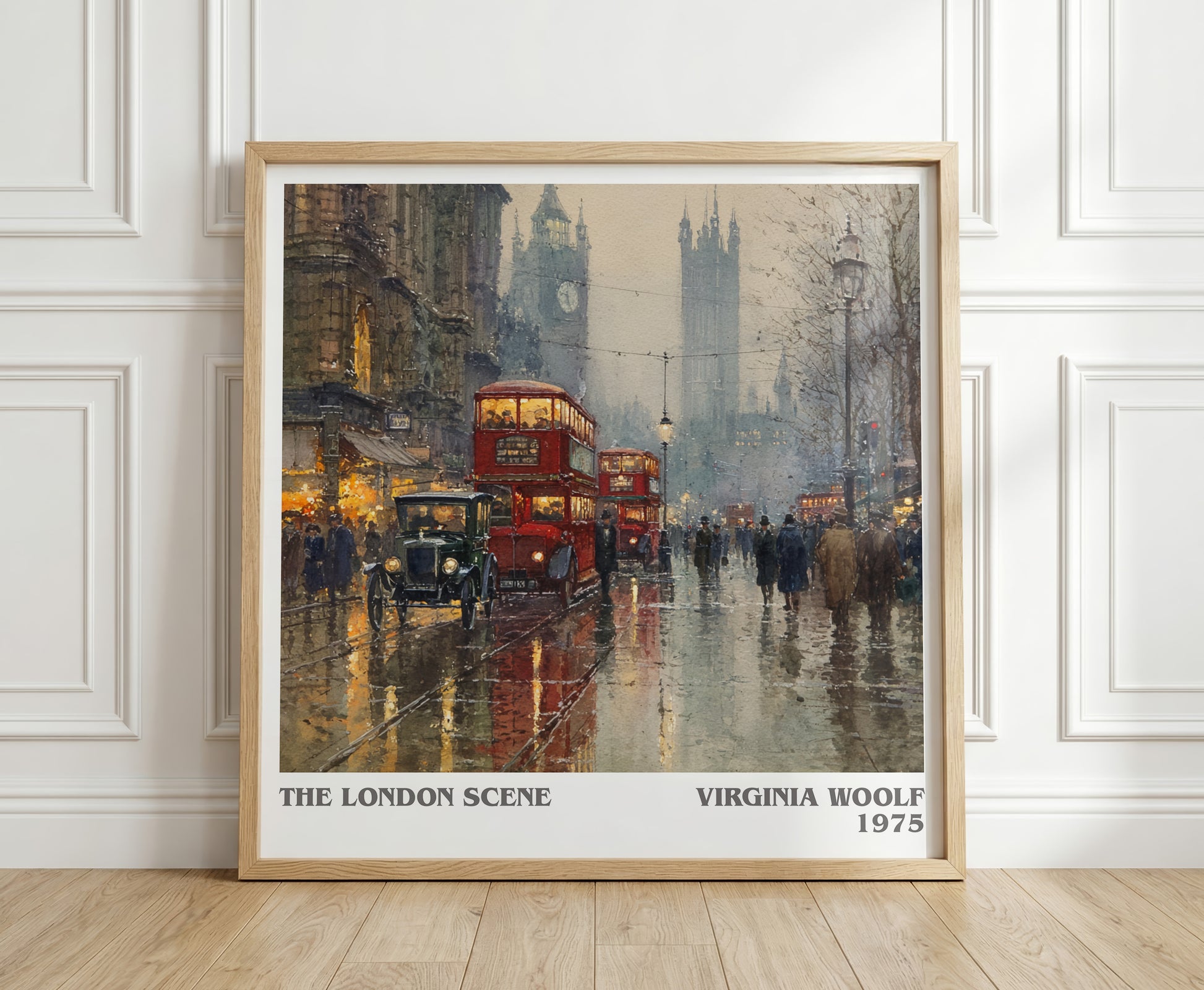 The London Scene literary print in frame leaning in hallway – classic literature wall art