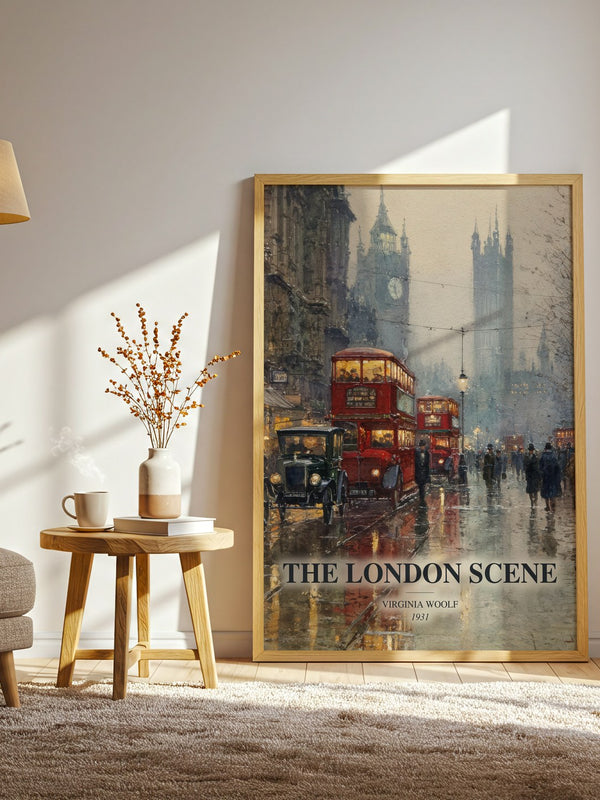 The London Scene watercolour print in frame leaning in hallway – non fiction wall art