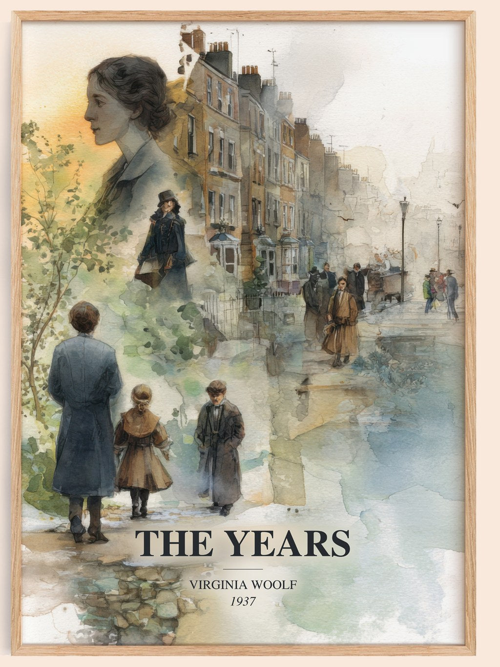 The Years watercolour book poster by Virginia Woolf – framed literary art print