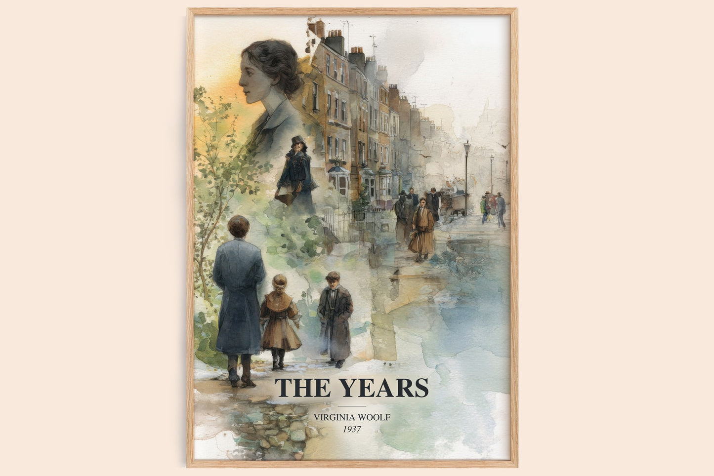 The Years watercolour book poster by Virginia Woolf – framed literary art print