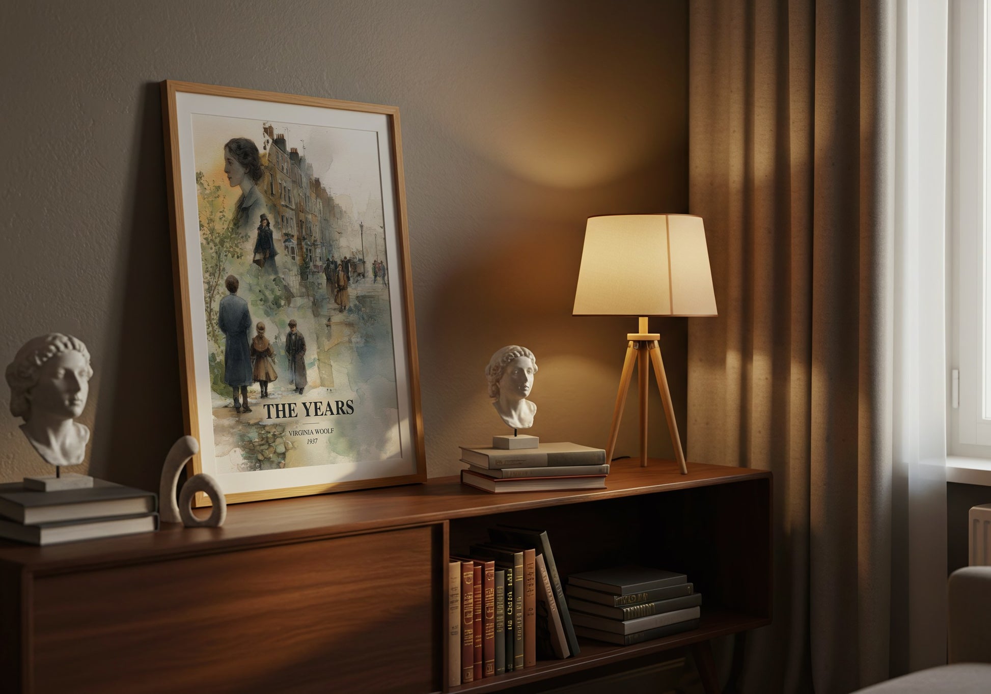 The Years watercolour print on bookshelf – Virginia Woolf fan gift