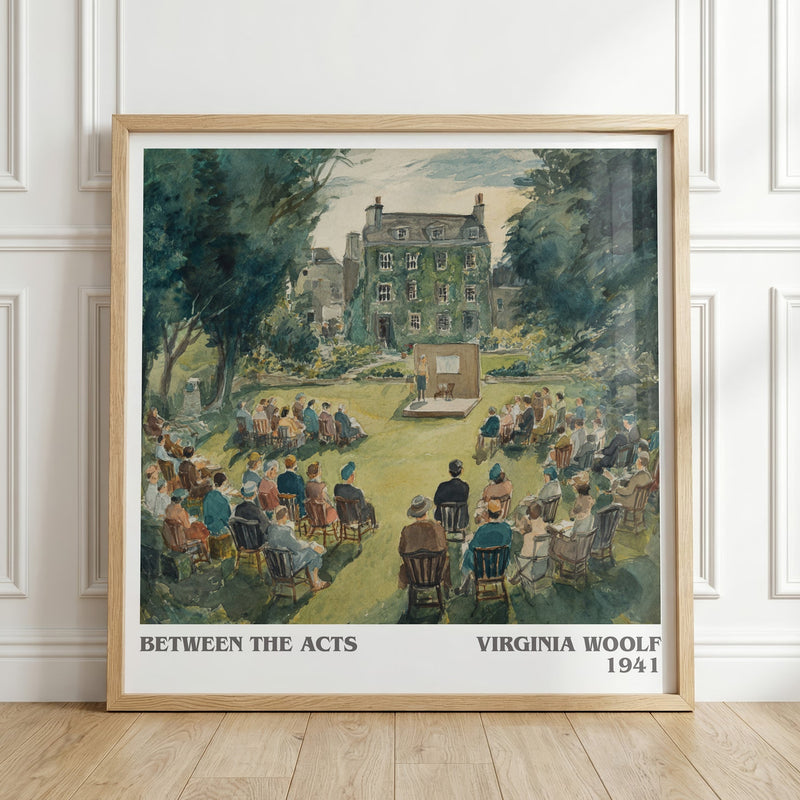 Between the Acts literary print in frame leaning in hallway – non fiction wall art